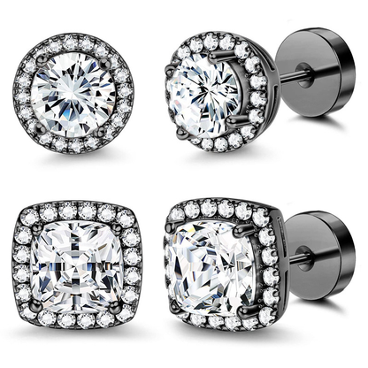 Halo Stud Earrings 4-Pack(Buy 1 get 1 free) - Gold & Silver Round/Square Styles