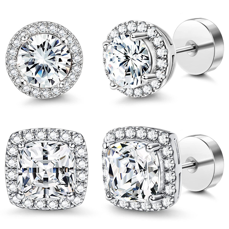 Halo Stud Earrings 4-Pack(Buy 1 get 1 free) - Gold & Silver Round/Square Styles