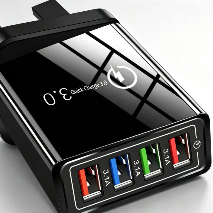 Secret to Faster Phone Performance Four-Port Travel Charger for Extended Phone Battery Life