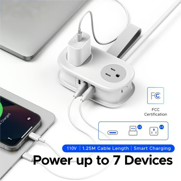 Travel Power Strip,4 Outlets 2 USB Ports (1 USB C) with 4FT Wrapped Short Extension Cord Small Power Strip