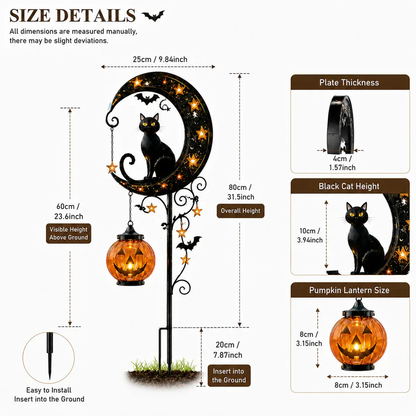 ☀️Solar Halloween Black Cat & 🎃Pumpkin Moon Garden Stake Light