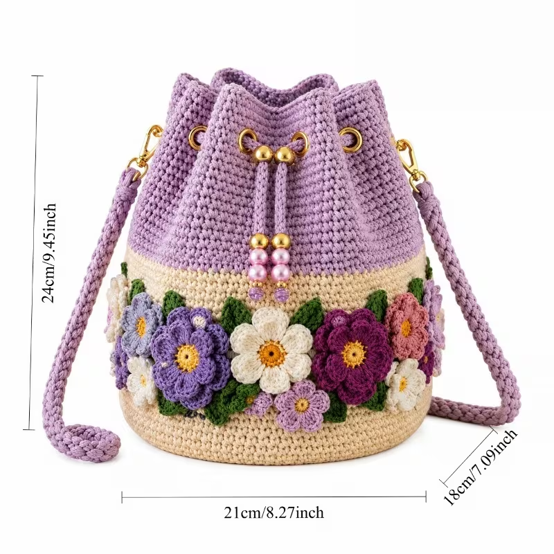 🌼Bohemian Style Handmade Crochet Flower Bucket Bag👜