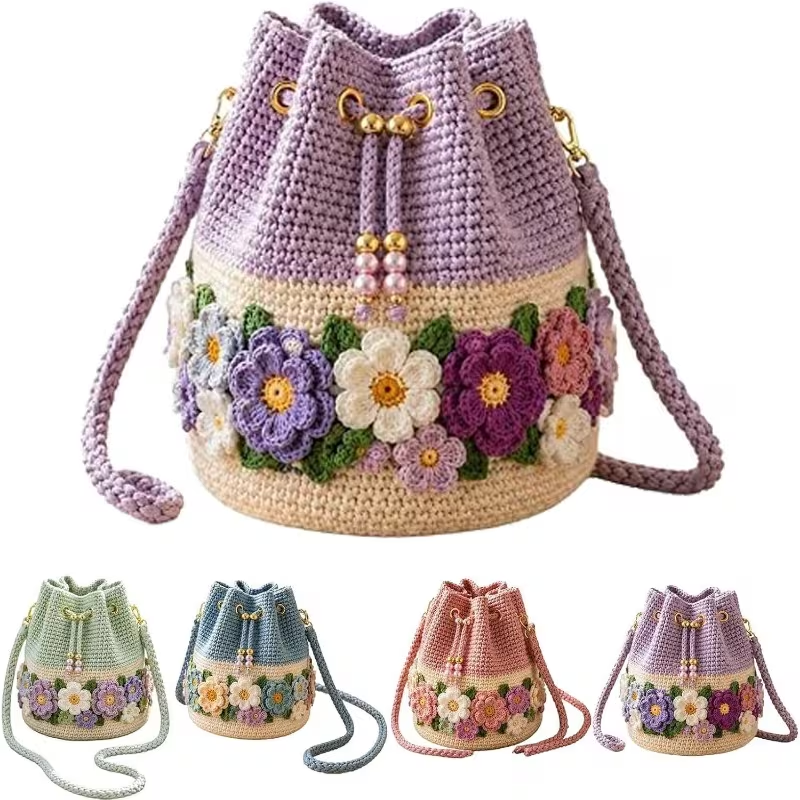🌼Bohemian Style Handmade Crochet Flower Bucket Bag👜