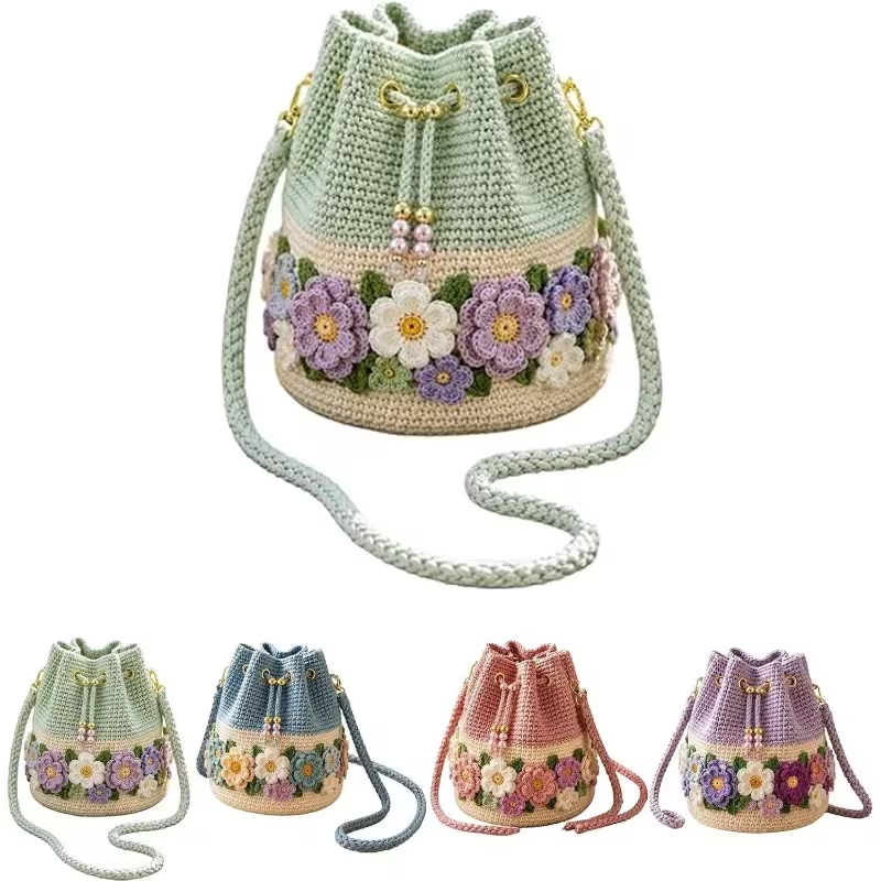 🌼Bohemian Style Handmade Crochet Flower Bucket Bag👜