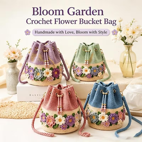🌼Bohemian Style Handmade Crochet Flower Bucket Bag👜