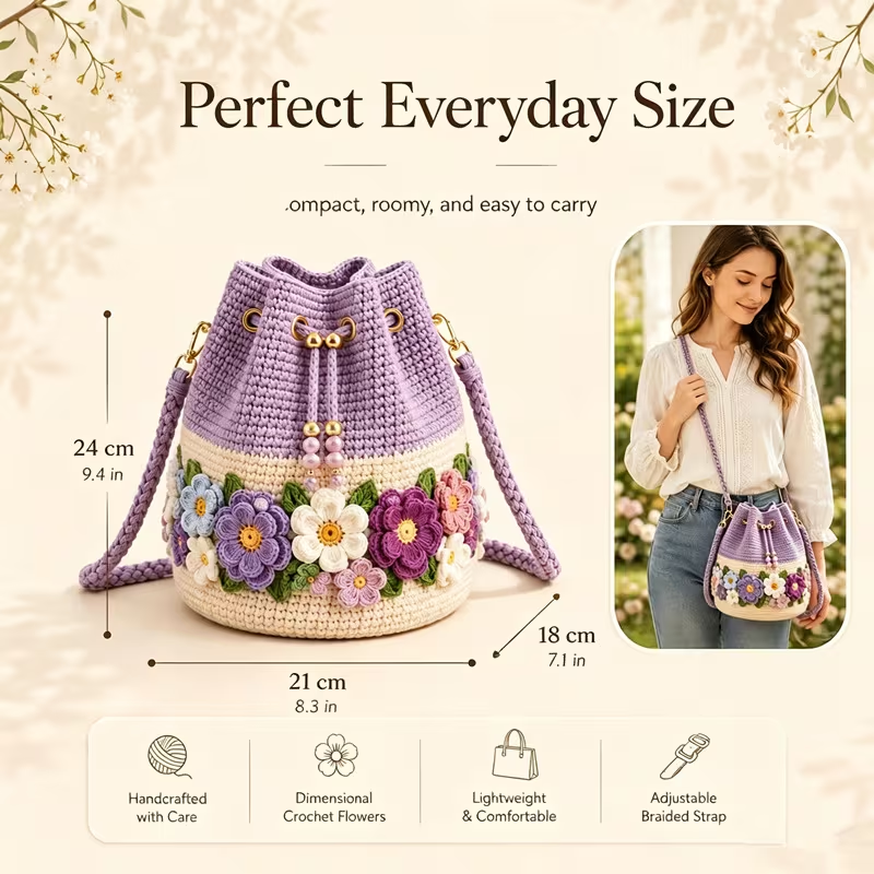 🌼Bohemian Style Handmade Crochet Flower Bucket Bag👜