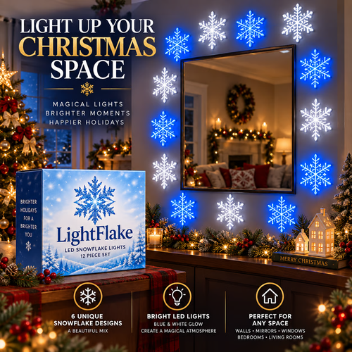 ❄️ 12PCS LED Snowflake Wall Lights – Peel & Stick Winter Wonderland Christmas Decor🎄