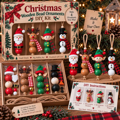 🎄 Christmas Wooden Bead Ornament DIY Kit – Set of 4