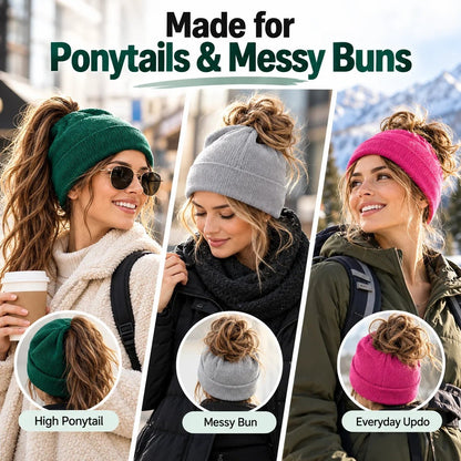 🧶 Magnetic Ponytail Beanie ❄️ – Cozy Knit Winter Hat for Messy Buns & Ponytails 💕