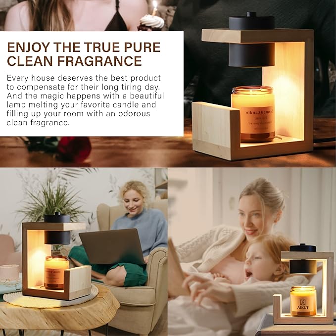 🕯️Wooden Candle Warmer Lamp – Timer & Dimmer Melting Lamp for Home Decor