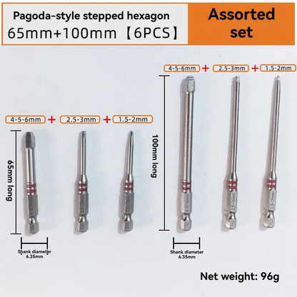 6PCS S2 Alloy Steel Magnetic Screwdriver Bits Set – Pagoda Hex Shank Drill Bit Set