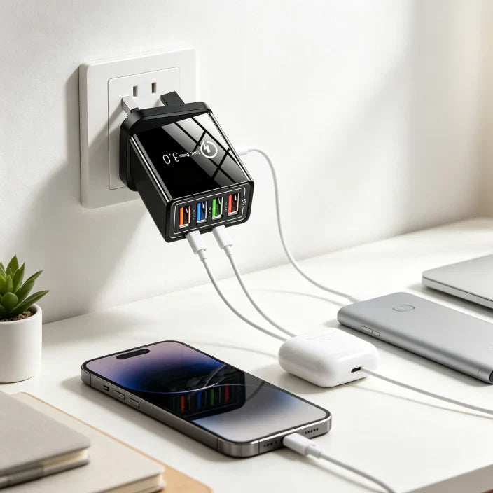 Secret to Faster Phone Performance Four-Port Travel Charger for Extended Phone Battery Life