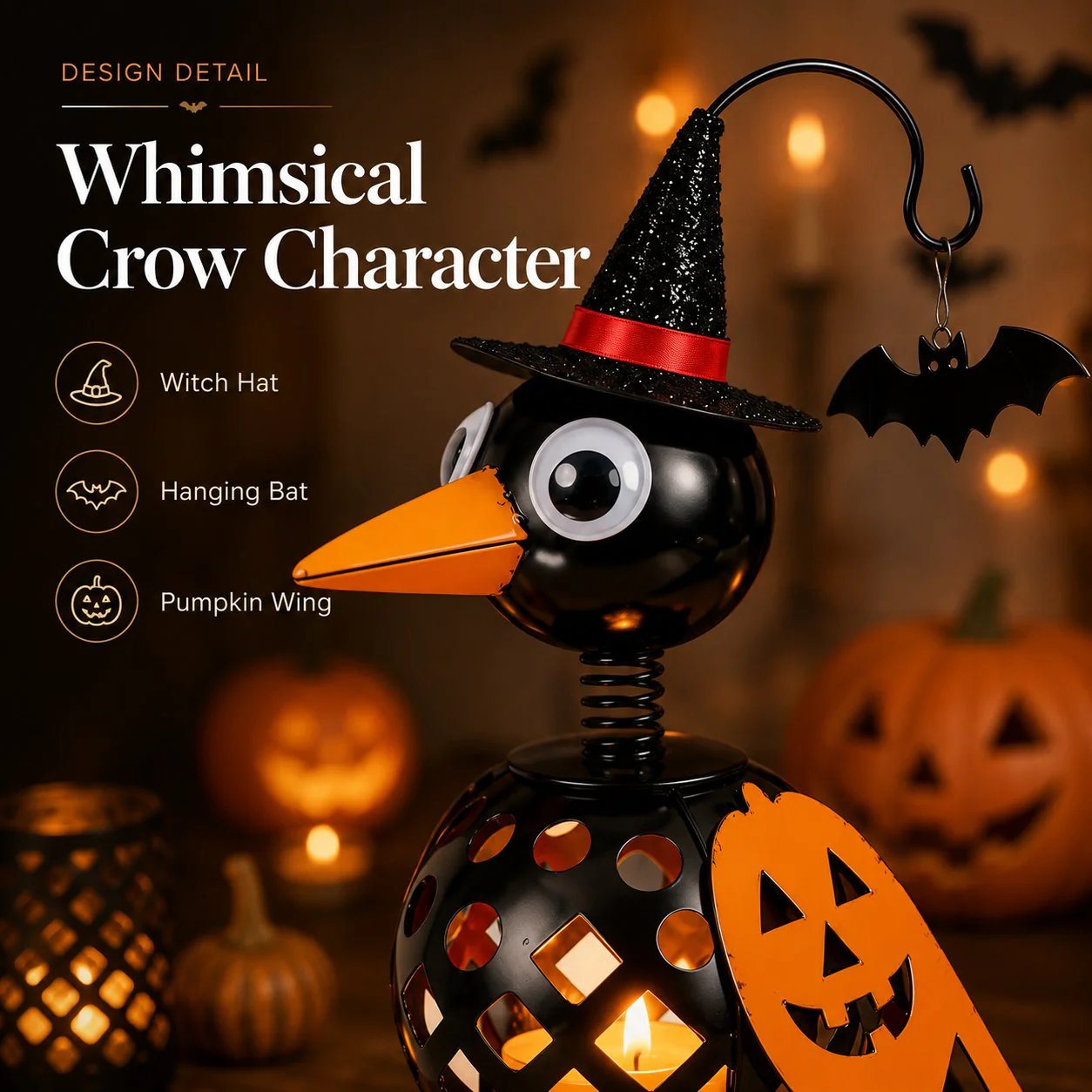 🔥Wrought Iron Crow and Pumpkin Ornament🐦🎃