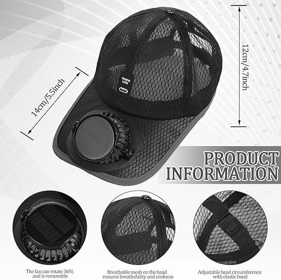 🔥✨Solar Fan Baseball Cap - UV Protection Wide Brim Mesh Hat with Solar & USB Power for Outdoor Heat Relief
