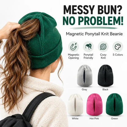 🧶 Magnetic Ponytail Beanie ❄️ – Cozy Knit Winter Hat for Messy Buns & Ponytails 💕