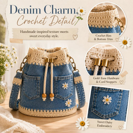 🔥✨👜Denim Crochet Bucket Bag