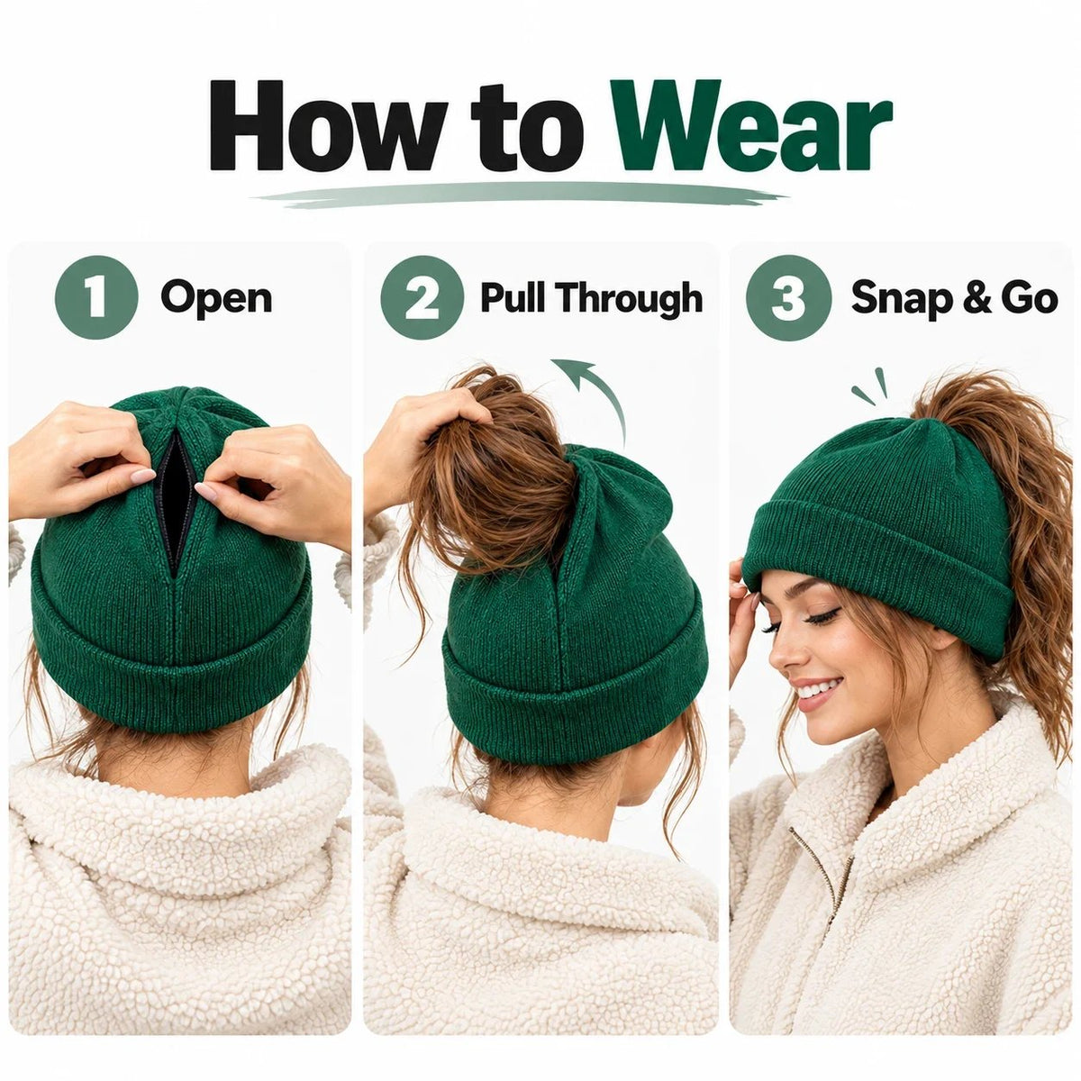 🧶 Magnetic Ponytail Beanie ❄️ – Cozy Knit Winter Hat for Messy Buns & Ponytails 💕