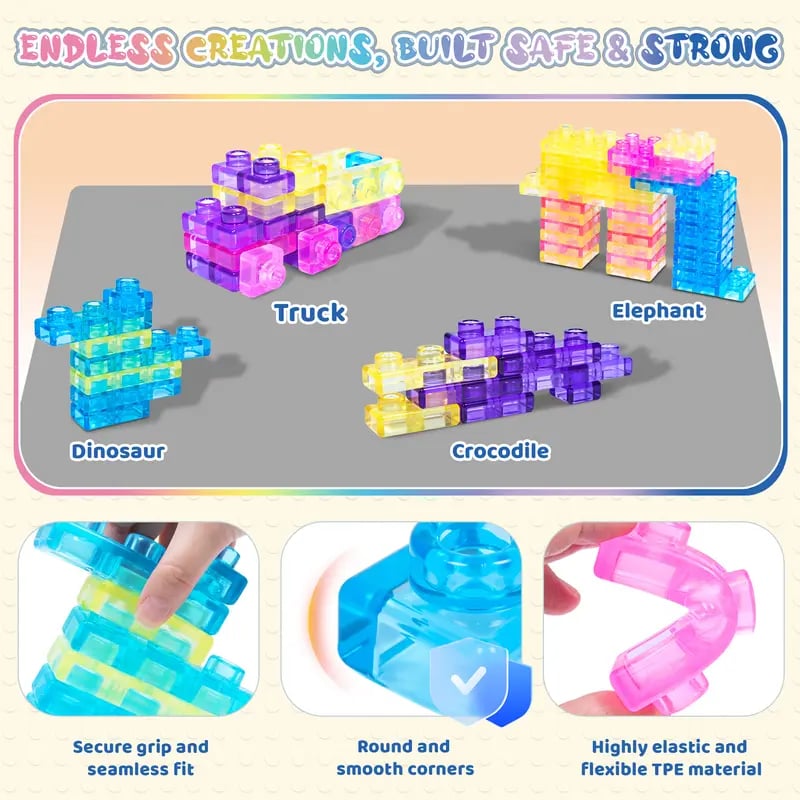 🌈Soft Jelly Stacking Blocks – 40PCS Squishy Sensory STEM Building Toy for Toddlers💛