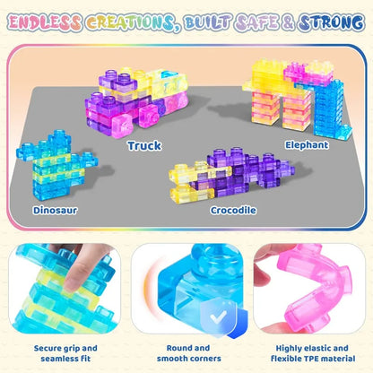 🌈Soft Jelly Stacking Blocks – 40PCS Squishy Sensory STEM Building Toy for Toddlers💛