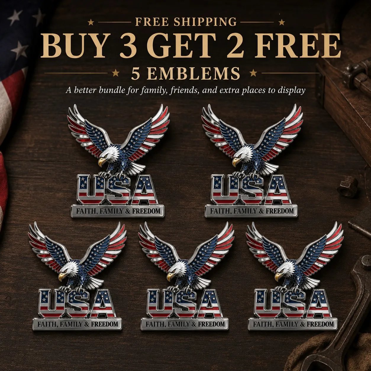 🇺🇸250th Anniversary - ★USA Faith, Family & Freedom★ Metal Emblem