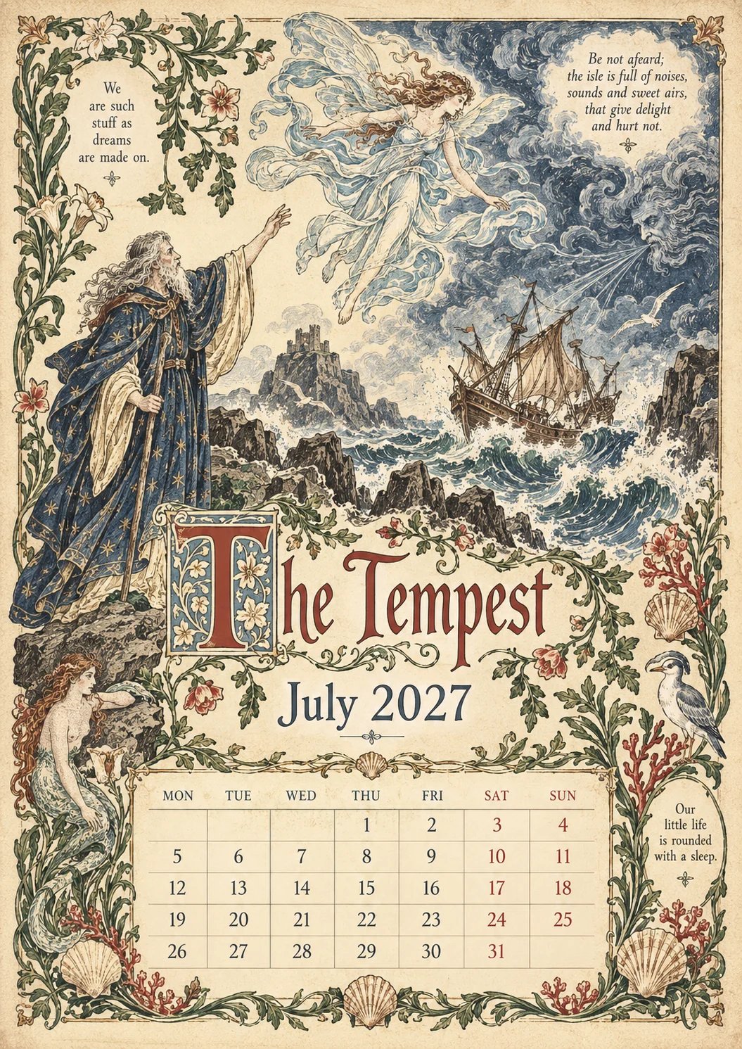 A Shakespearean Year 2027 – 12 Plays Through the Seasons | Vintage Illustrated Wall Calendar