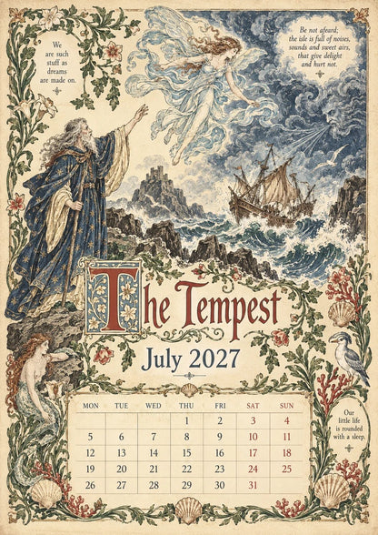 A Shakespearean Year 2027 – 12 Plays Through the Seasons | Vintage Illustrated Wall Calendar