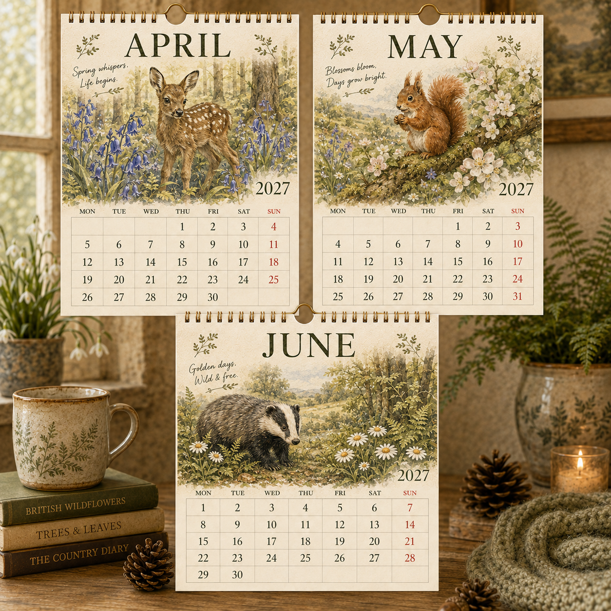 2027 British Woodland Calendar｜A4 Hanging Calendar