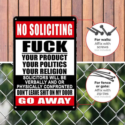 Zero-Tolerance "No Soliciting" Sign 🛑 — Make Your Boundaries Crystal Clear,8×12 in