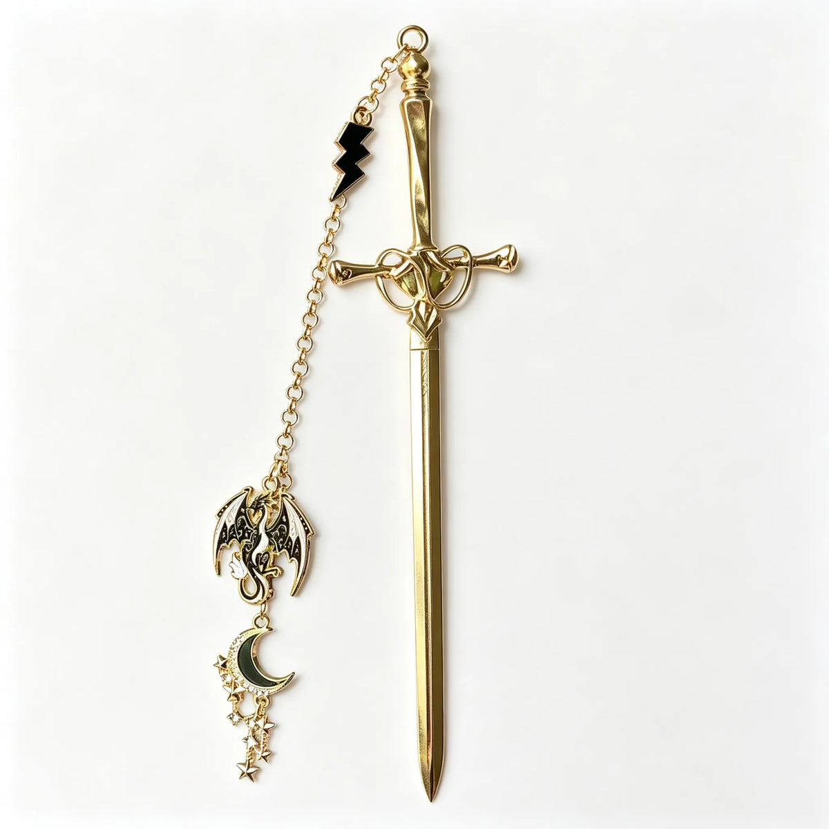 ⚔️Fantasy Sword Metal Bookmark With Dragon & Moon Charms📚