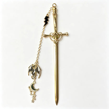 ⚔️Fantasy Sword Metal Bookmark With Dragon & Moon Charms📚