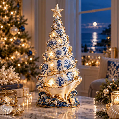 🌊 Coastal Christmas Seashell Tree Projection Lamp | Warm Glow & Ocean-Inspired Holiday Projection ✨