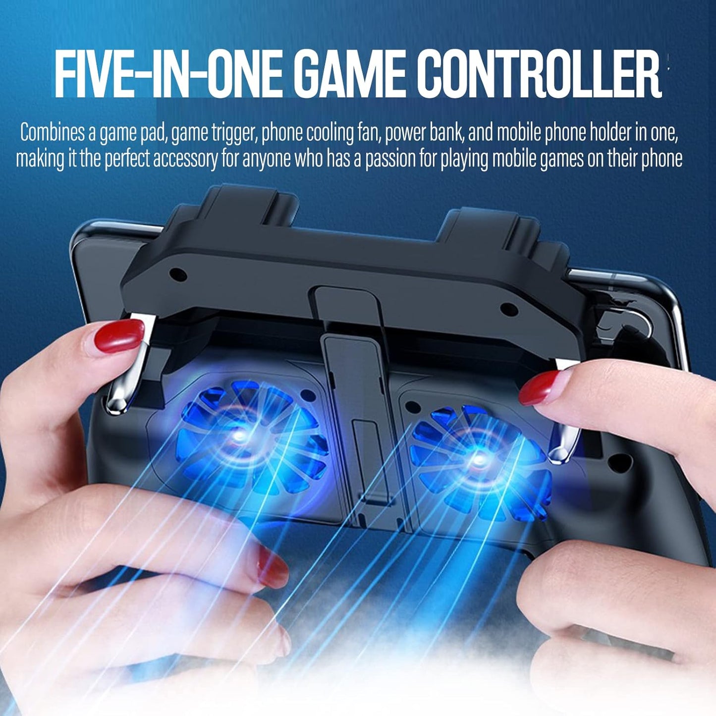4-Finger Cooling Game Controller with Dual Fans for Mobile Gaming