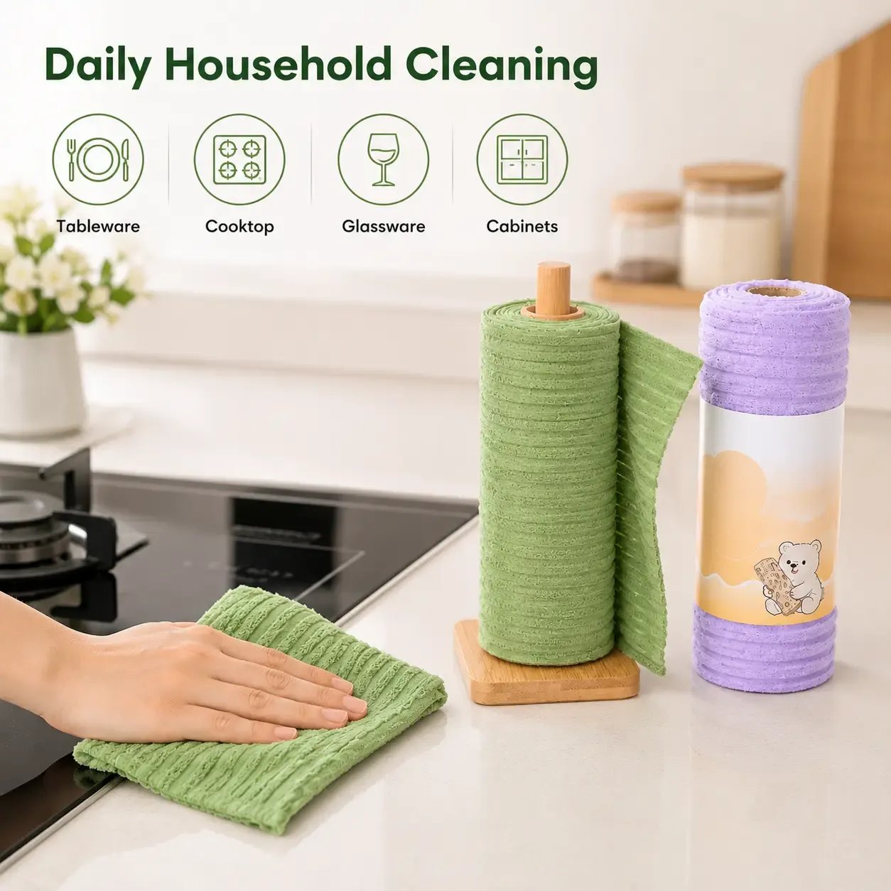 🏆LAST DAY SALE 60% OFF✨🧼Single Pack Tear-Off Plush Household Cleaning Cloth Roll, Absorbent Wiping Towel Suitable
