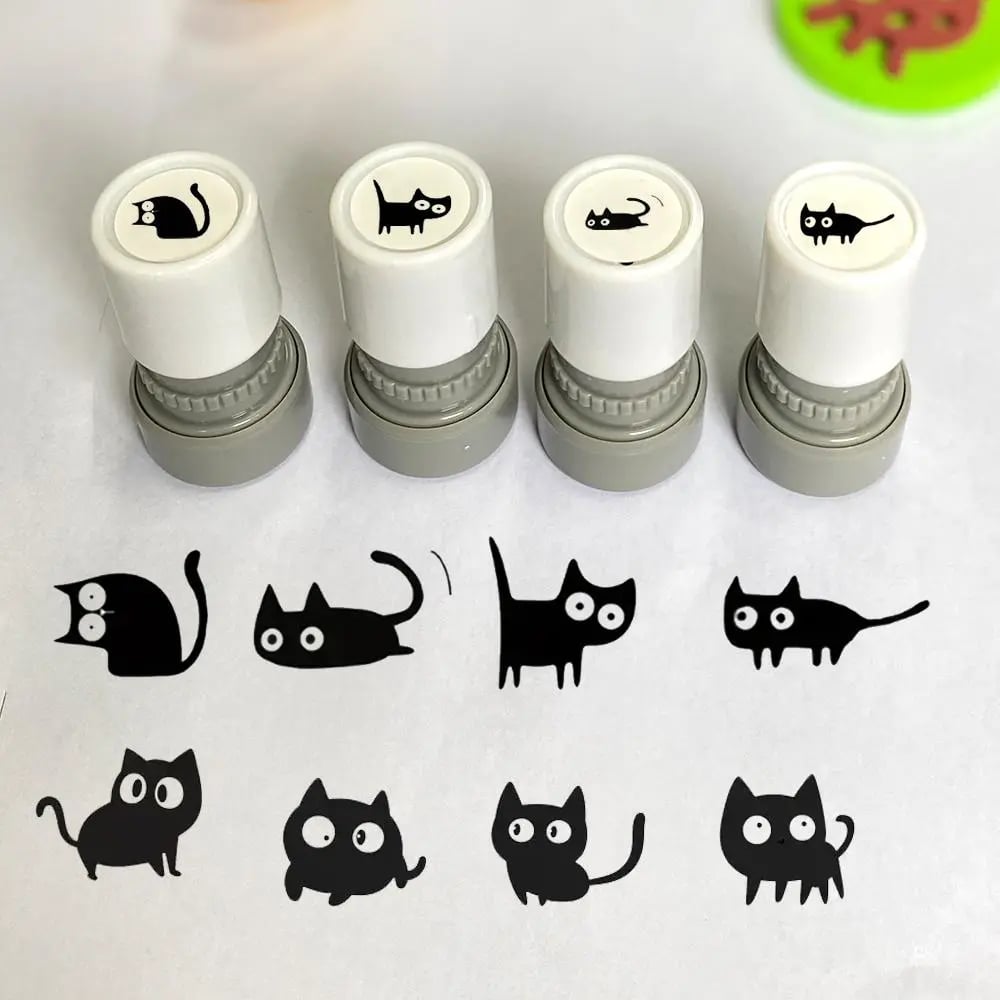 🐱Cat Pattern Stamp, 5 Counts/set Round Self-inking Stamp