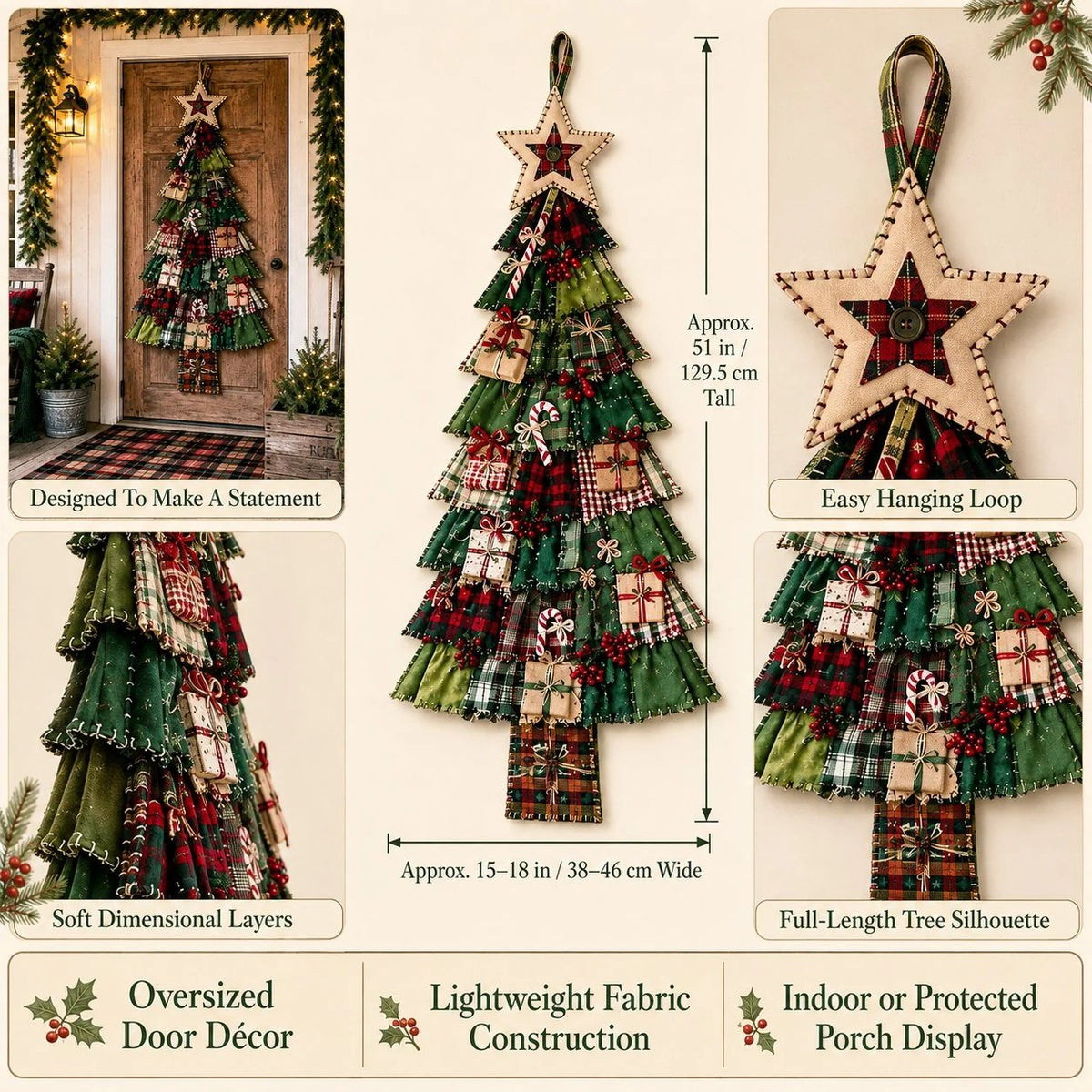 🎄Beginner-Friendly DIY Oversized Patchwork Christmas Tree Door Hanging Kit💕