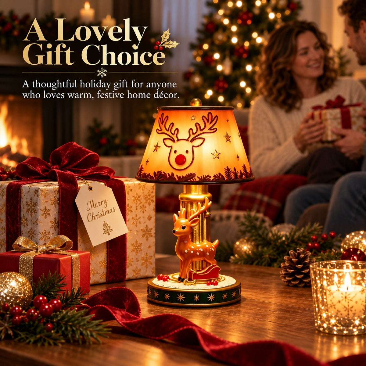 🎅 Santa Claus & Reindeer LED Resin Lamp Decoration