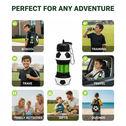 Football Water Bottle 2-in-1 Foldable – Soccer Ball Design for Kids