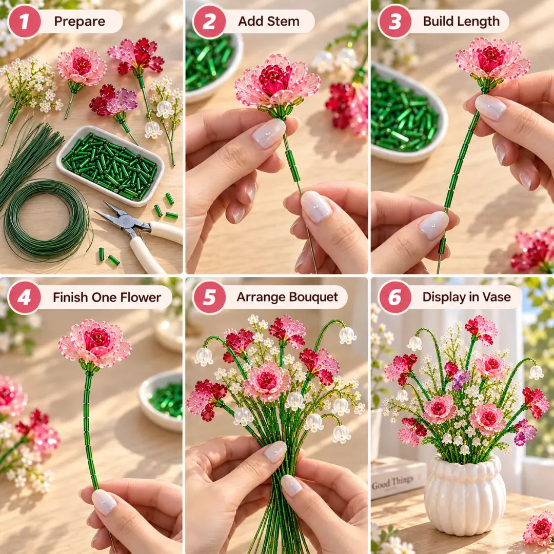🌼✨DIY Beaded Wildflower Bouquet Kit – Handmade Crystal Flower Craft Set🌸✨