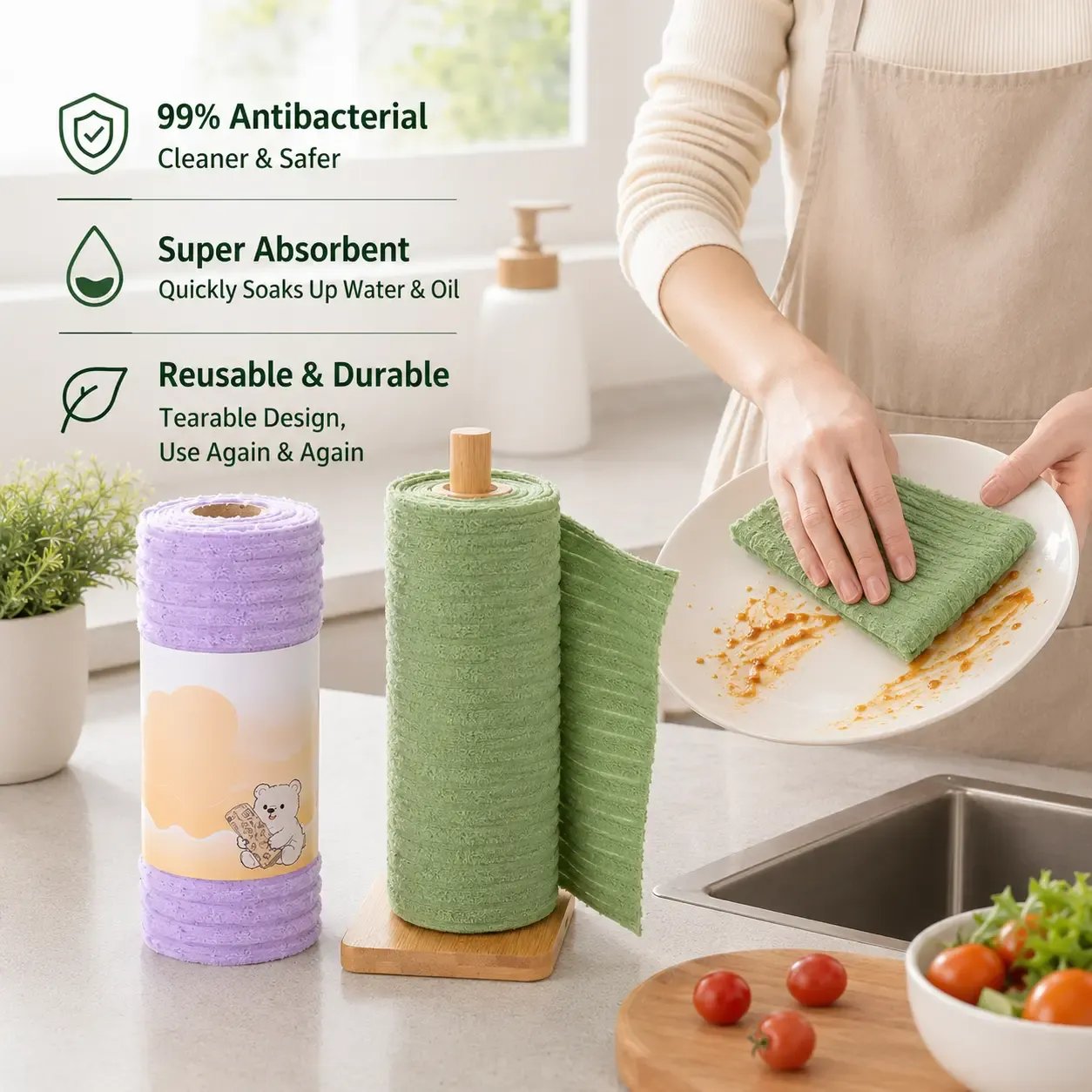 🏆LAST DAY SALE 60% OFF✨🧼Single Pack Tear-Off Plush Household Cleaning Cloth Roll, Absorbent Wiping Towel Suitable