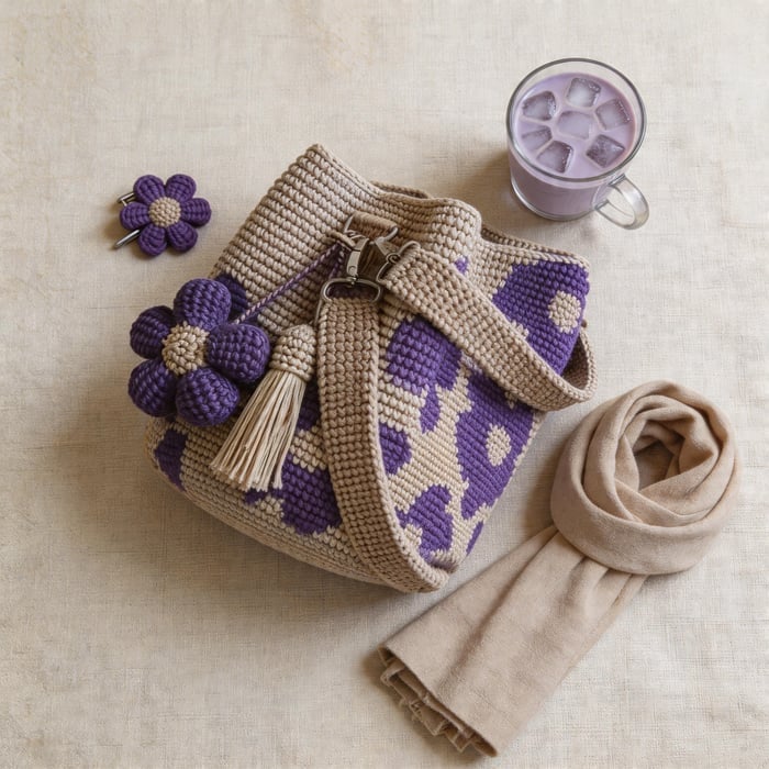 Handcrafted Crochet Bag With Flower