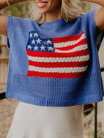 🔥Women's Flag Graphic Hollow Out Short Sleeve Top