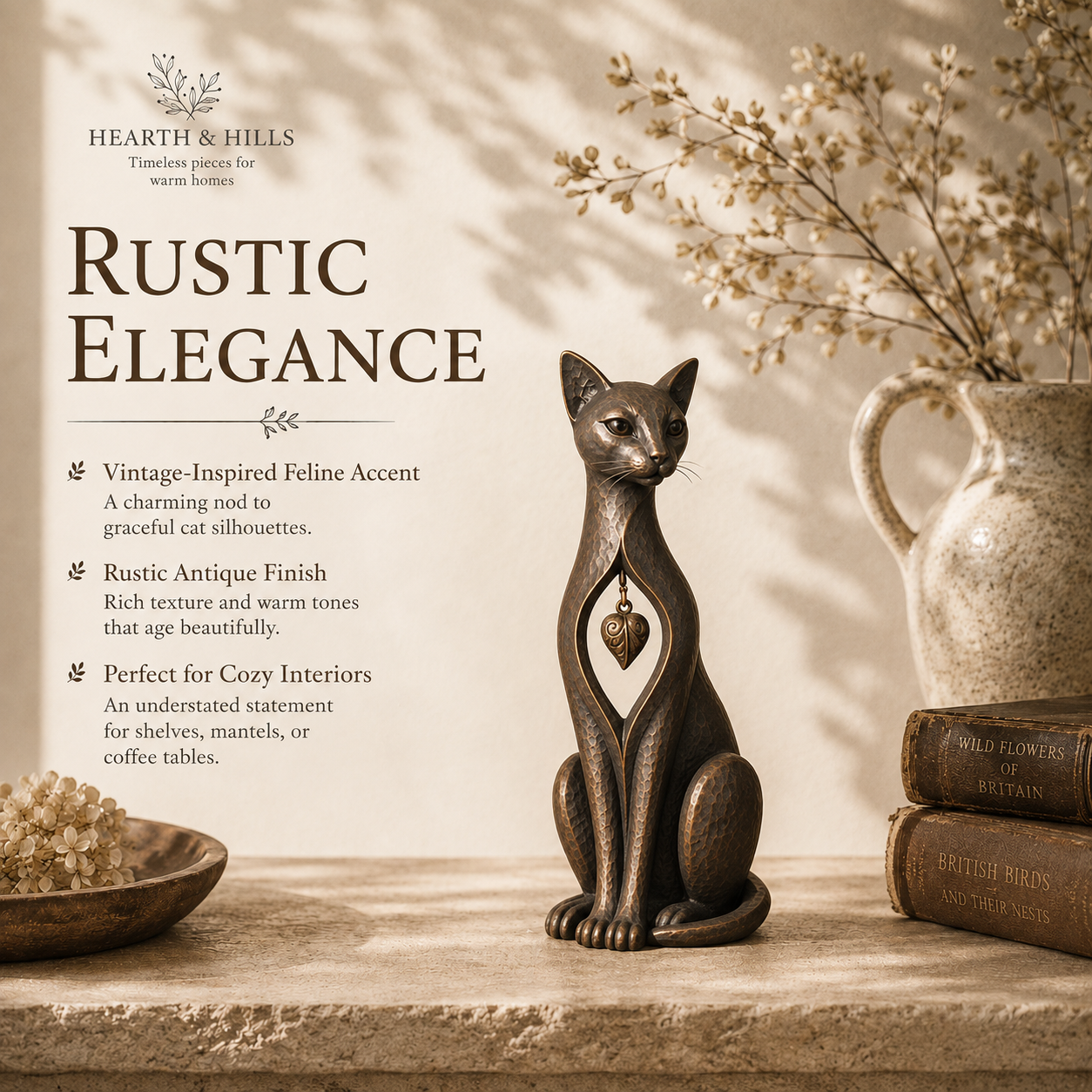 🐱Heritage Heart Sphynx Sculpture – Vintage Iron Cat Accent for Timeless Interiors