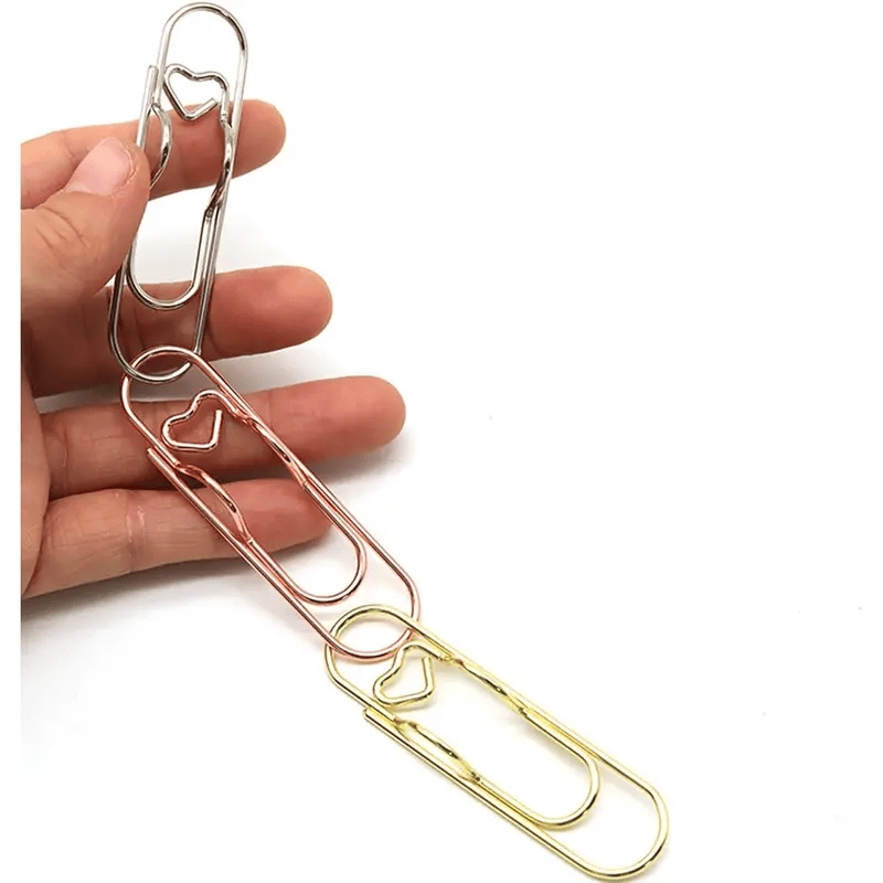 6Pcs- 3 Colors Heart Pen Clip Metal Pencil Clips Multifunctional Rose Gold Silver Carbon Steel Paperclip