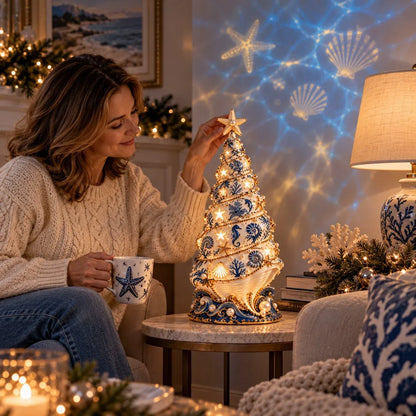 🌊 Coastal Christmas Seashell Tree Projection Lamp | Warm Glow & Ocean-Inspired Holiday Projection ✨