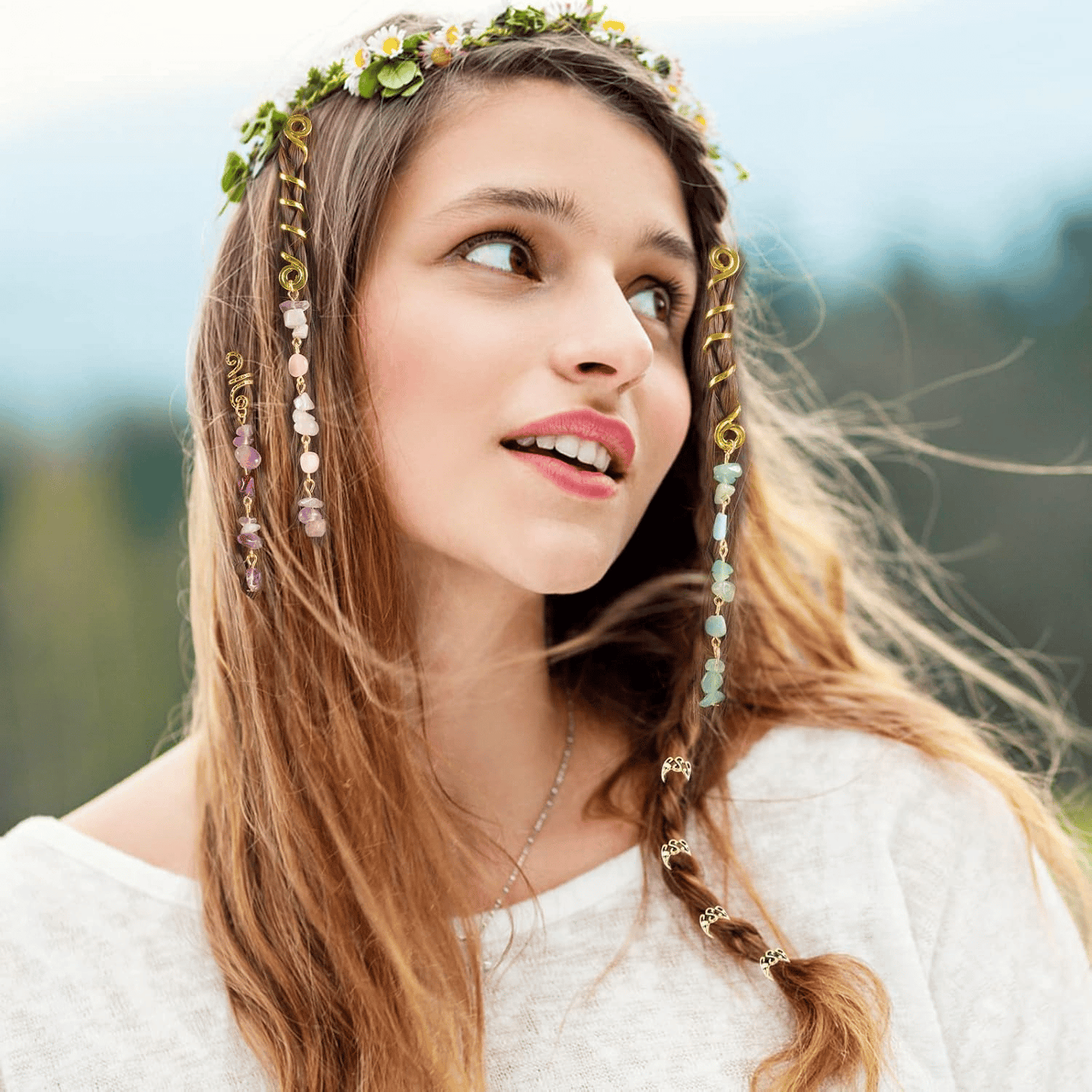 🏆 Buy 1 Get 1 Free!🍀-💌Rose Gold Spiral Hairpin with Natural Crystal Charm✨