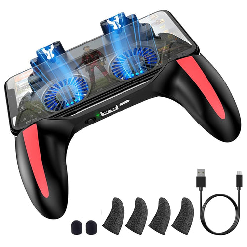4-Finger Cooling Game Controller with Dual Fans for Mobile Gaming