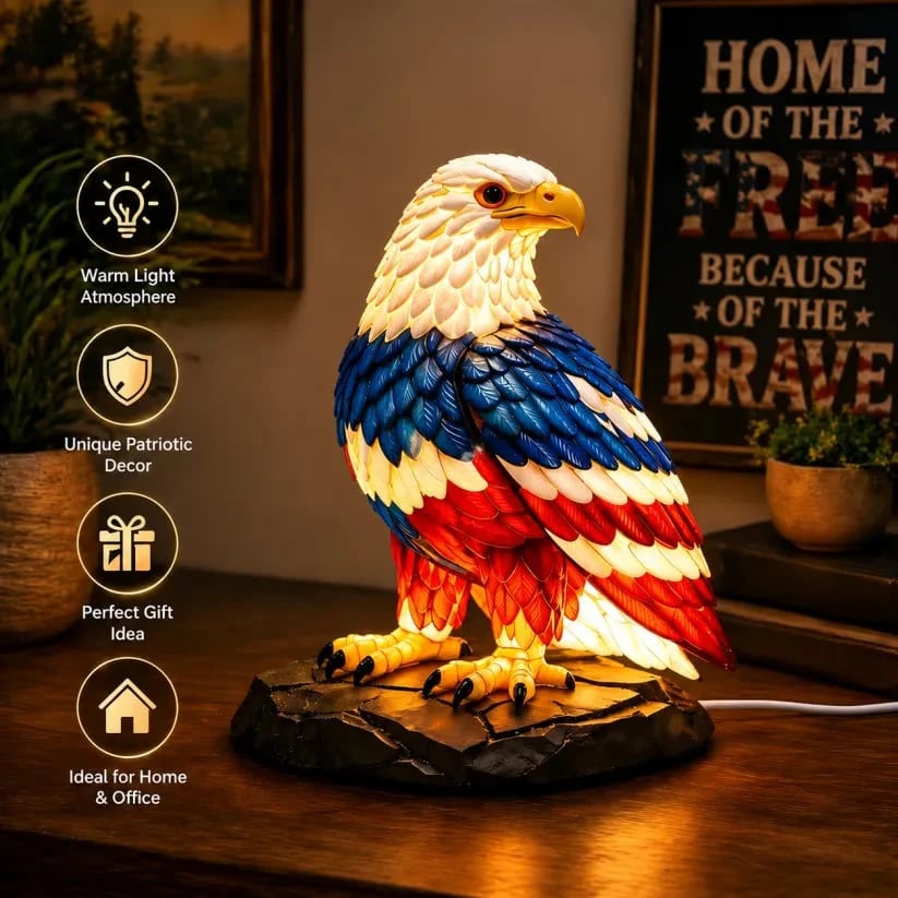 🦅🌙U.S. 250th Eagle Stained Glass Table Lamp✨