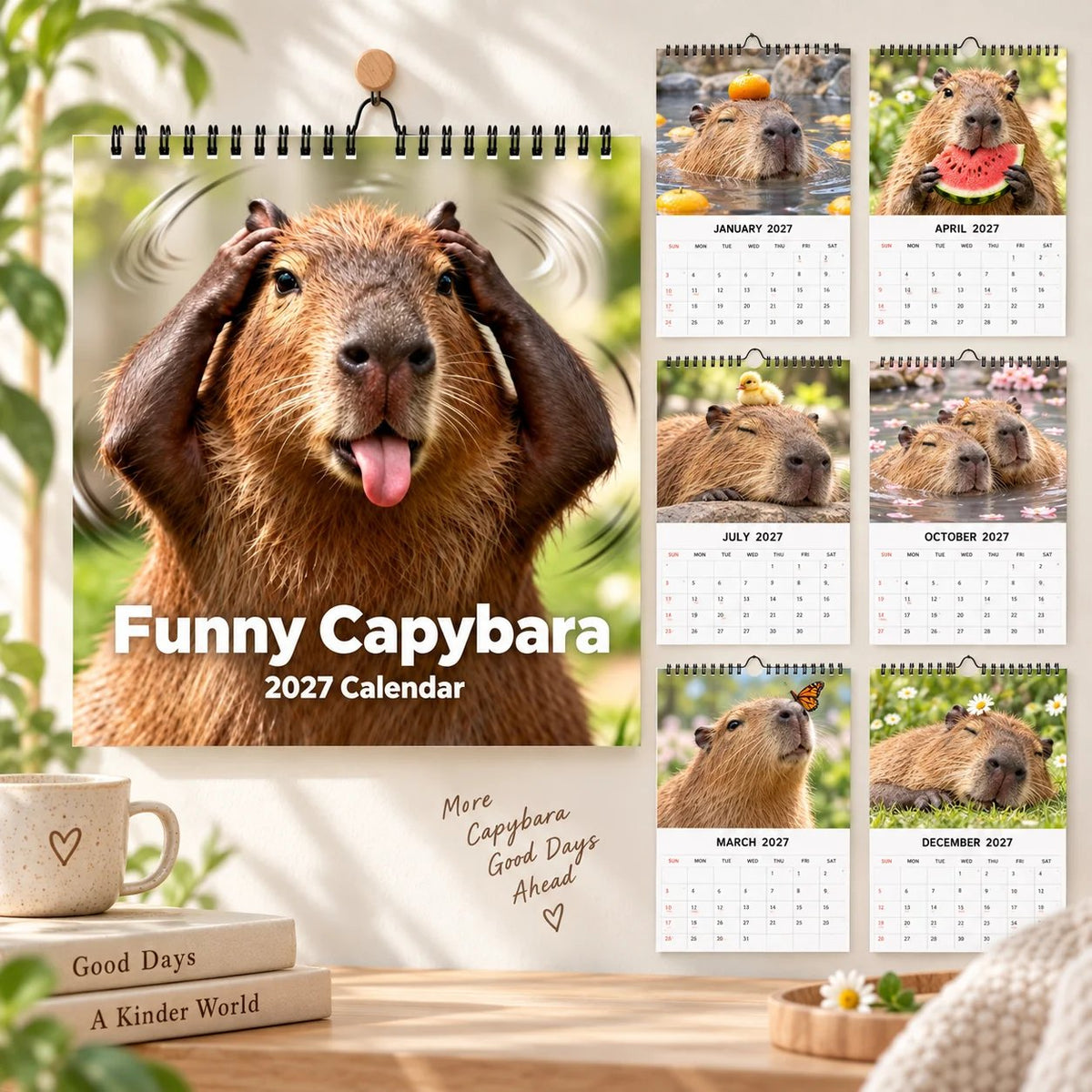 Funny Capybara 2027 Wall Calendar – 12-Month Cute & Playful Capybara Calendar, Spiral Hanging Wall Planner for Capybara Lovers & Nature Fans