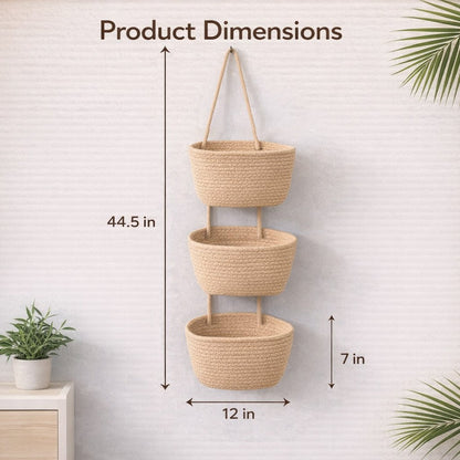 💥🏆Woven cotton 3-Tier Over the Door Basket, Wall-Mounted Jute Storage Organizer