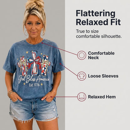 ⭐ God Bless America Women  T-Shirt - Vintage 250th Anniversary USA Gift Tee🎆